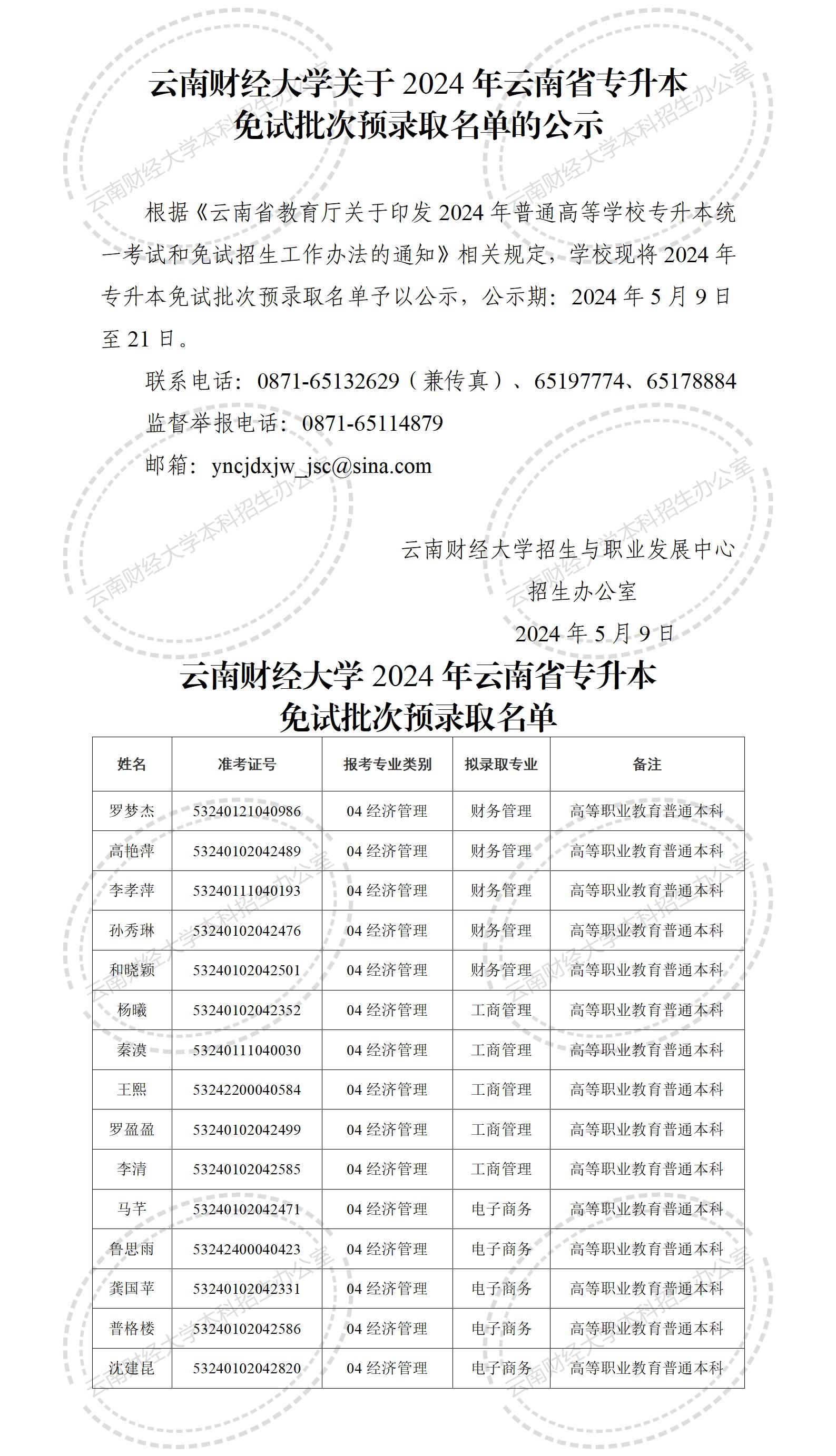 云南财经大学关于2024年专升本免试批次预录取名单的公示_01.jpg