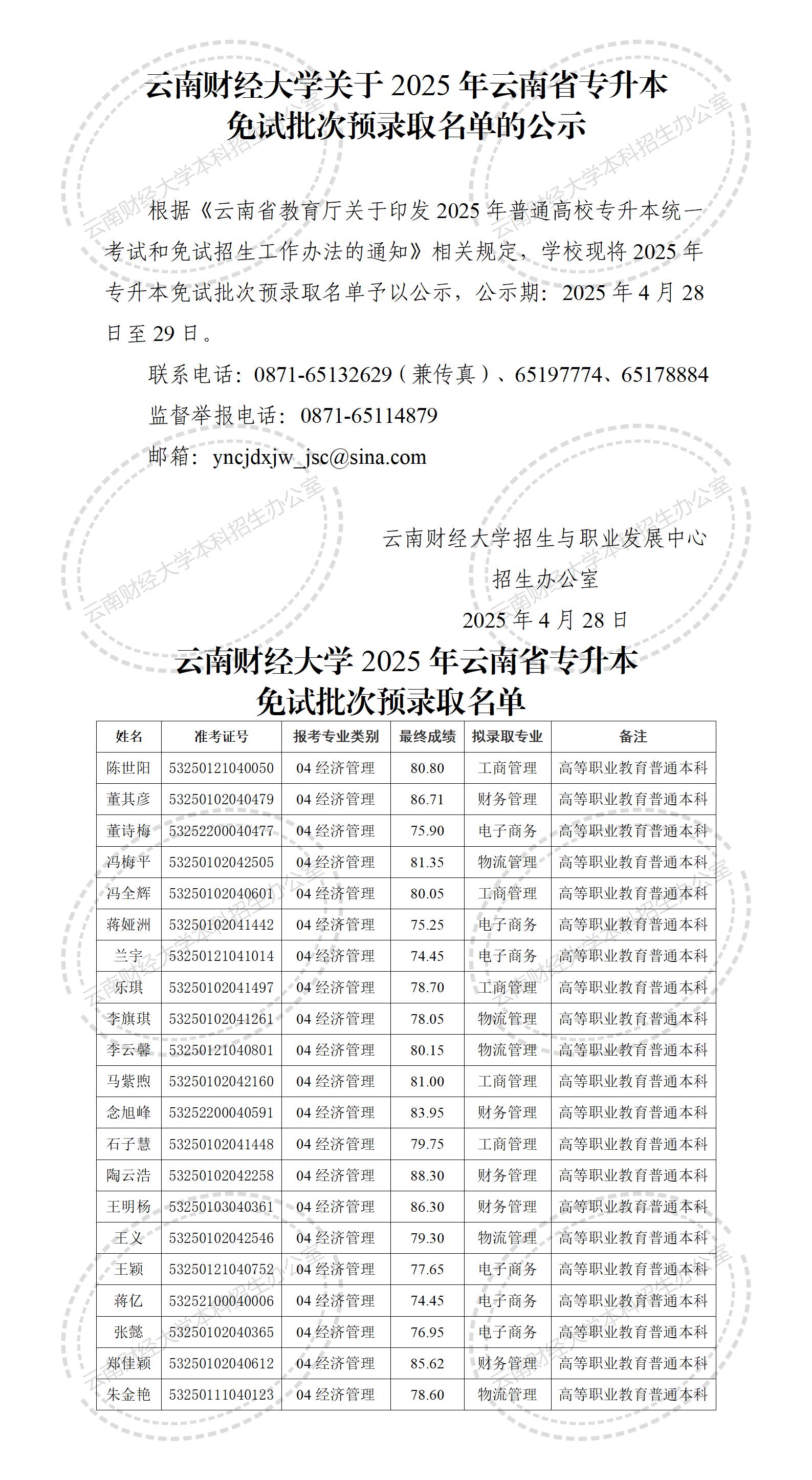 云南财经大学关于2025年云南省专升本免试批次预录取名单的公示_01.jpg